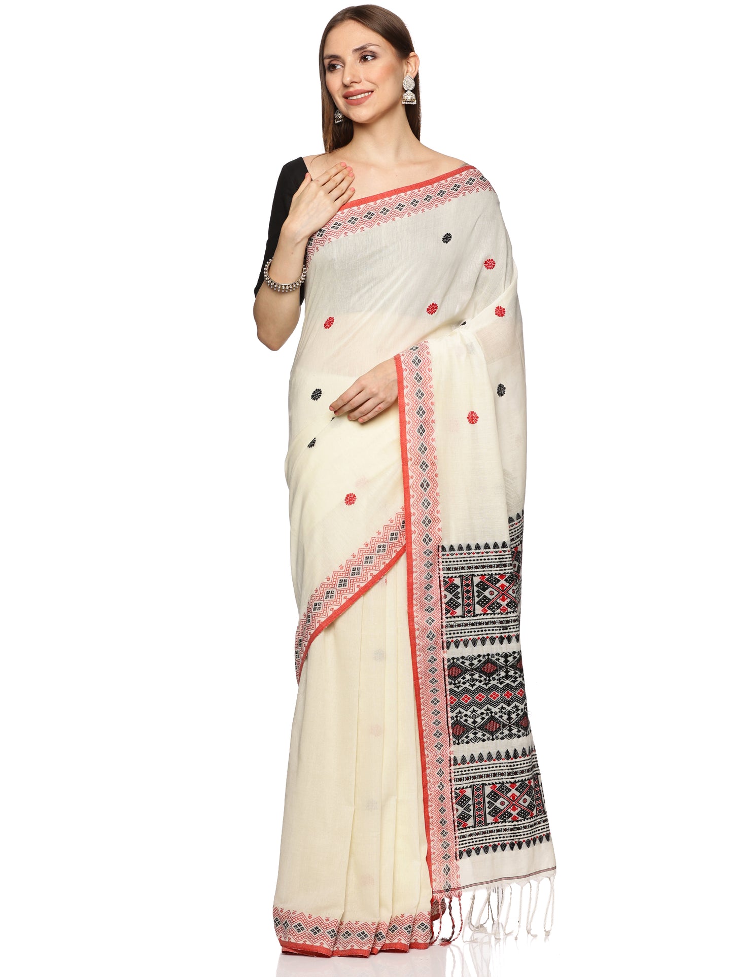 White and Black Khadi Saree