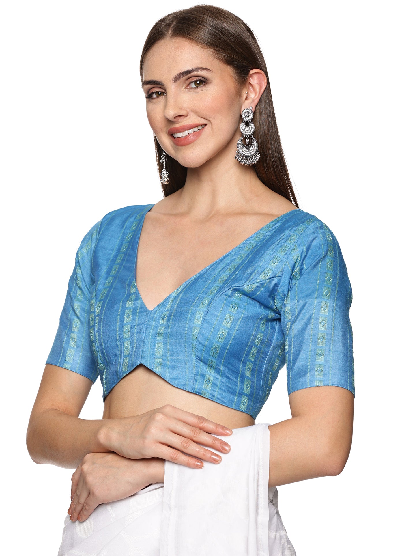 Blue slub katan silk designer Blouse