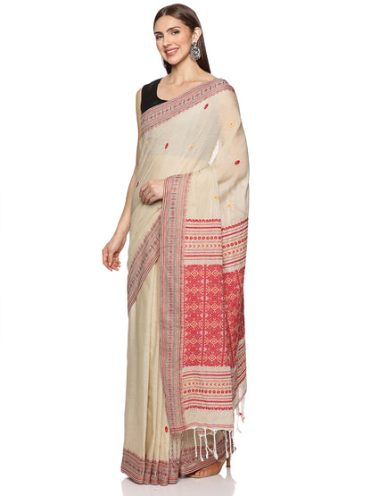 Pink Beige  Handwoven Kadi Cotton Saree