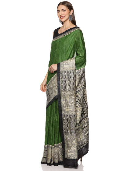 Silk mark pure gicha tussar saree geen