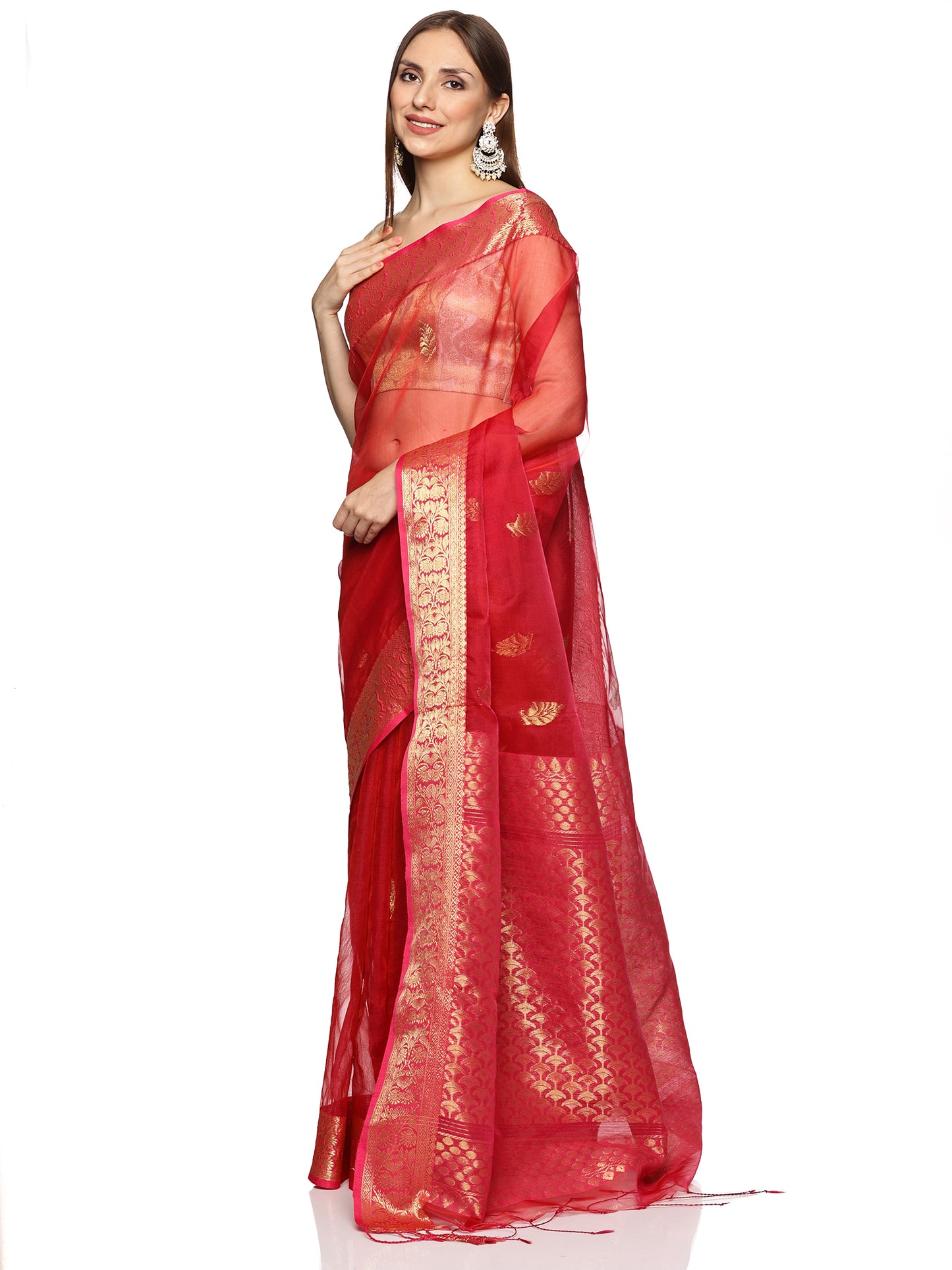 Pink Red Muslin Silk Jamdani Saree