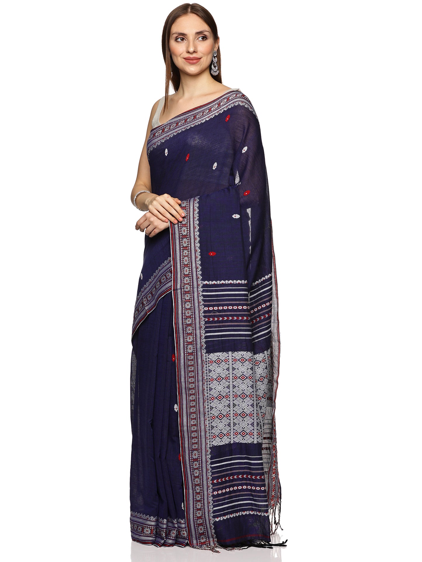 Navy blue Handwoven Khadi Cotton Saree