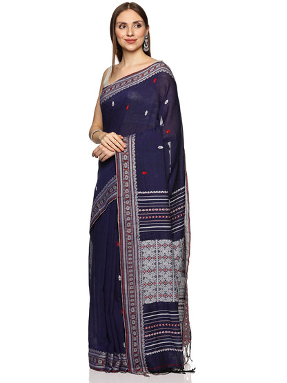 Navy blue Handwoven Khadi Cotton Saree