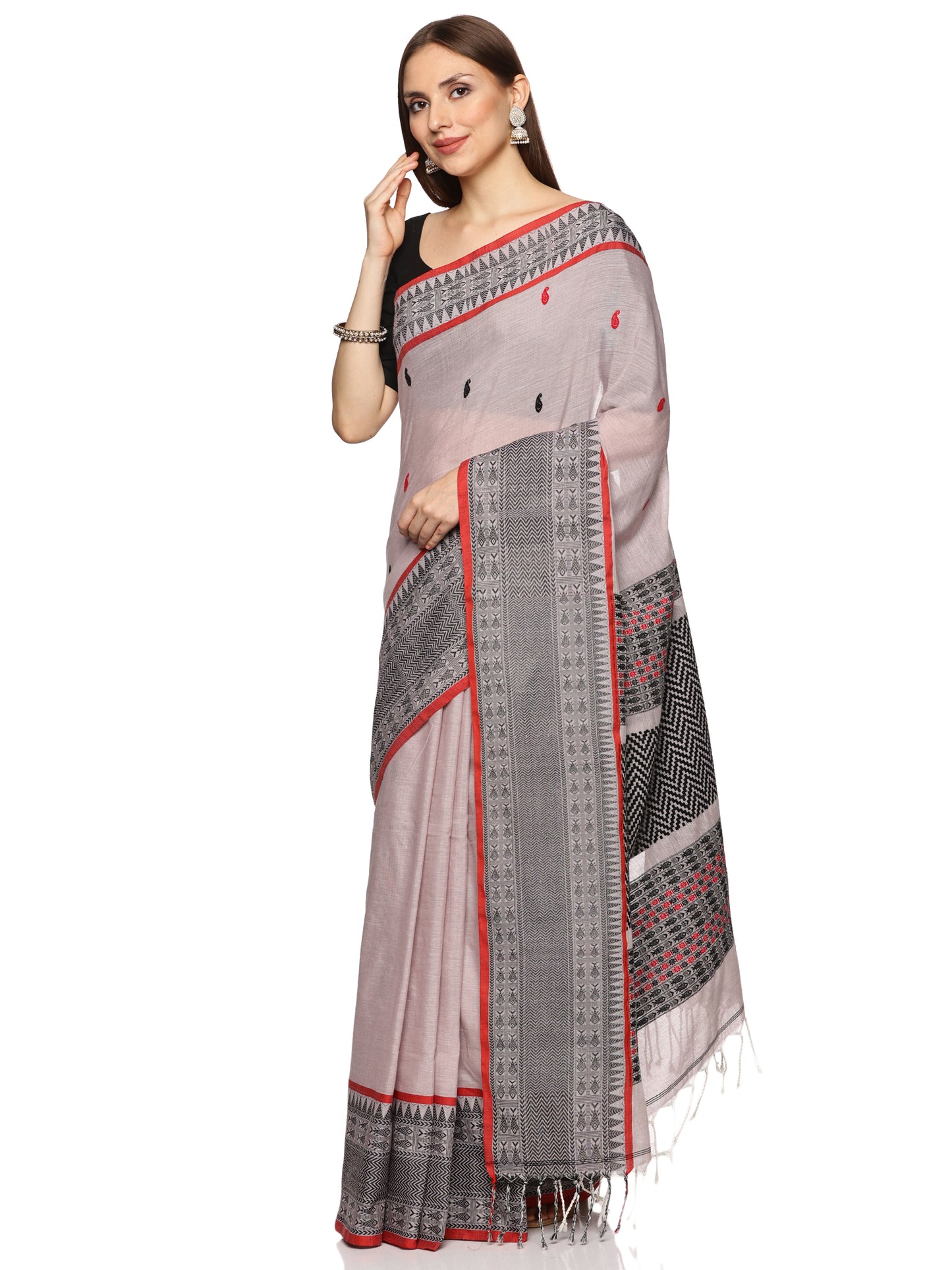 Black & Grey Handwoven Khadi Cotton Saree