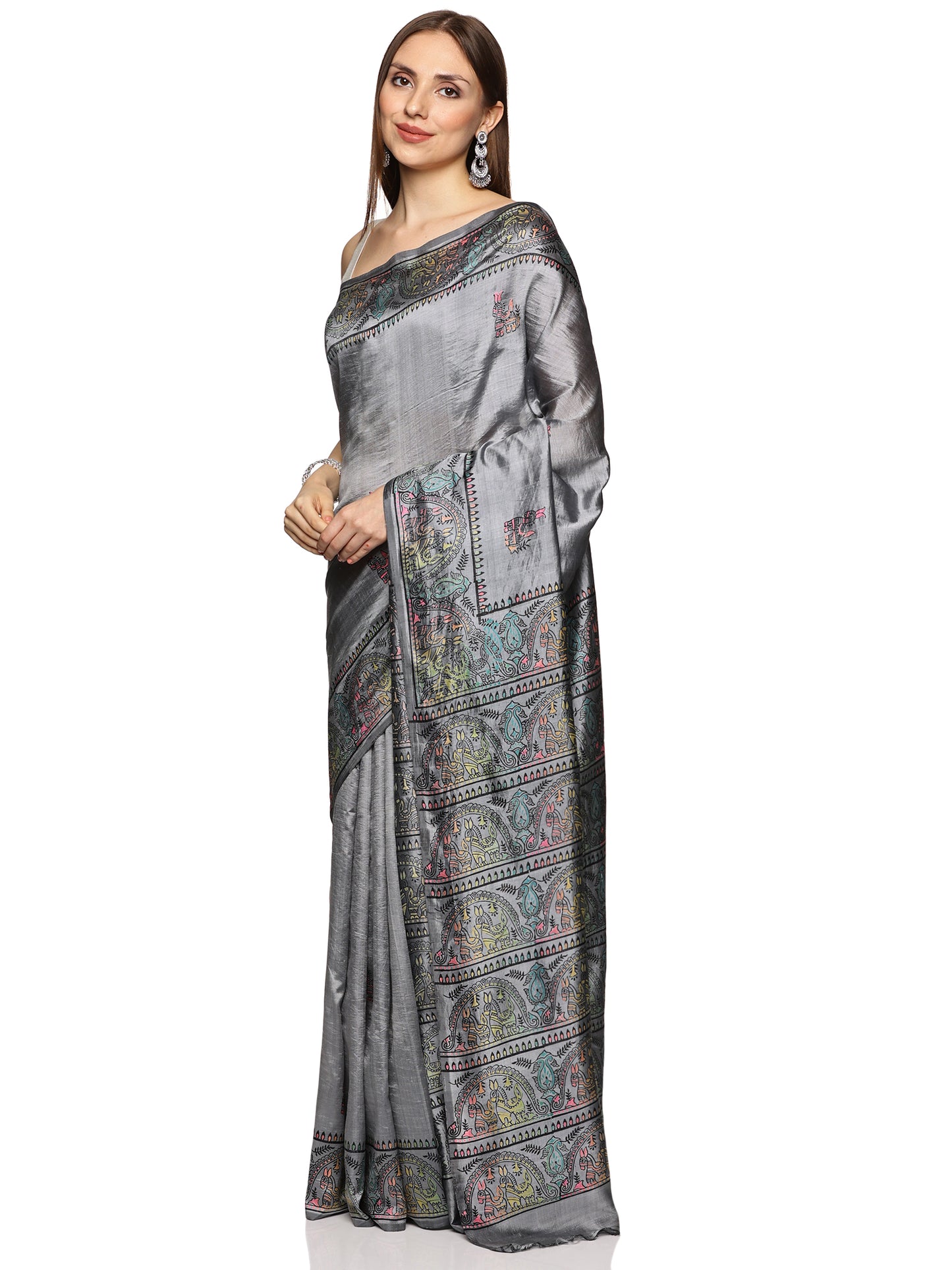 Grey Bishnupur Silk Saree