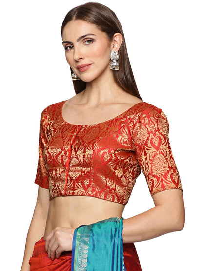 Red Sheer back brocade blouse
