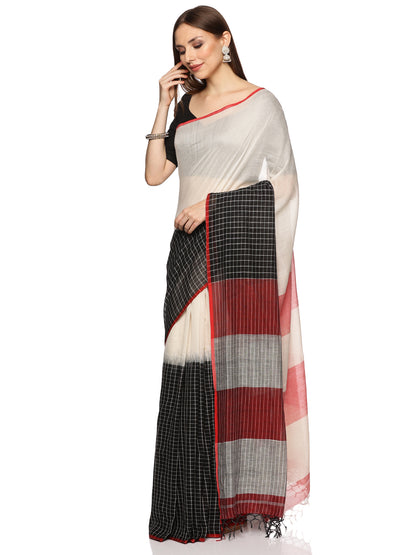 Black Pink Designer Malmal Cotton Saree