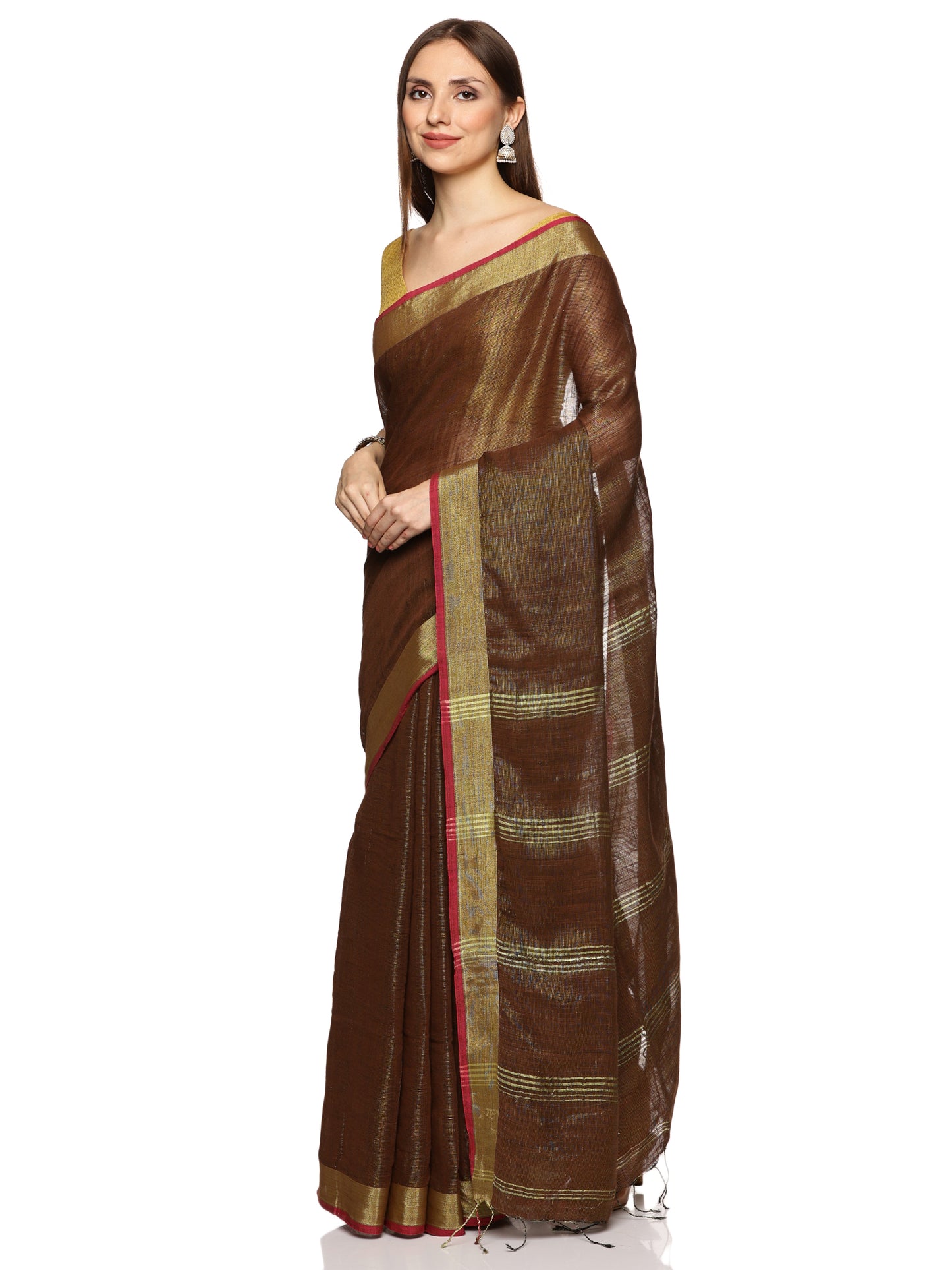 Brown Allover Jari Cotton Saree