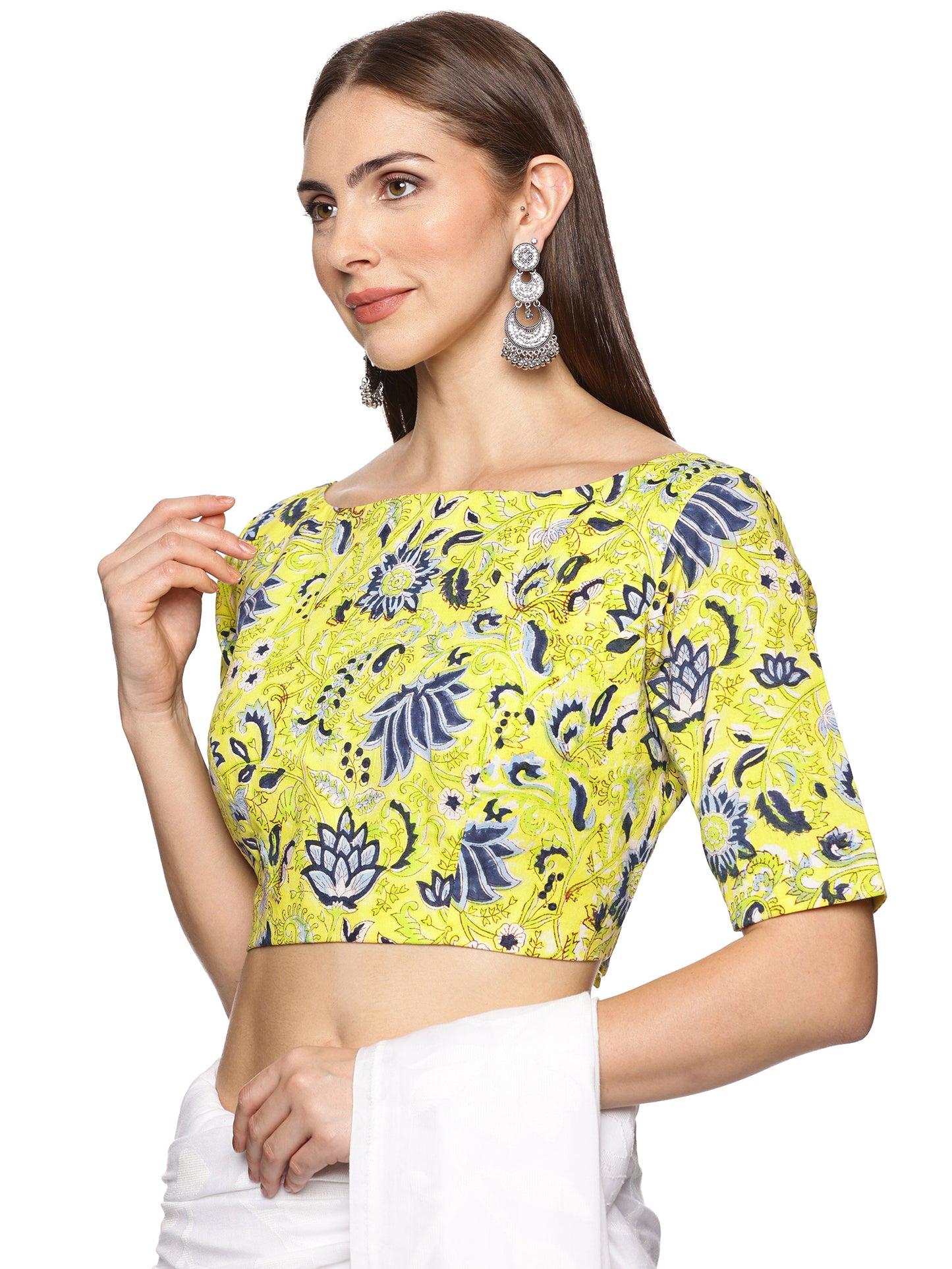 Yellow Hand Block Printed Padded Blouse