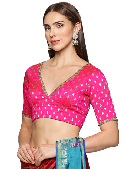 Rani pink Plunge neck padded Blouse