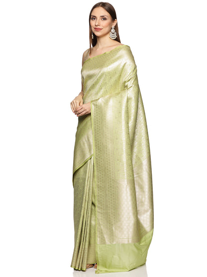 Light Green Pure Silk Tanchoi Brocade Banarasi Saree