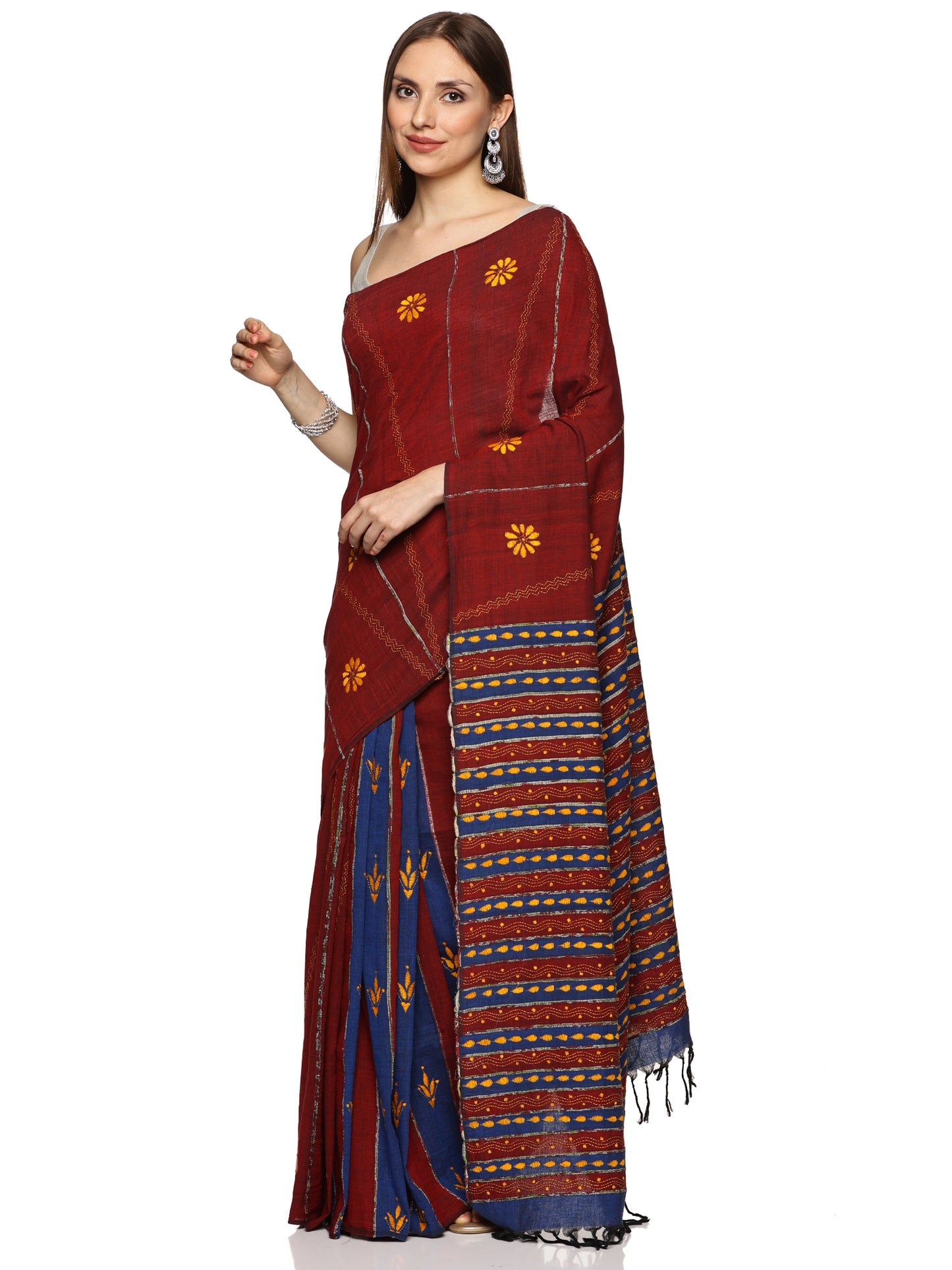 Maroon Kesh Kantha Saree