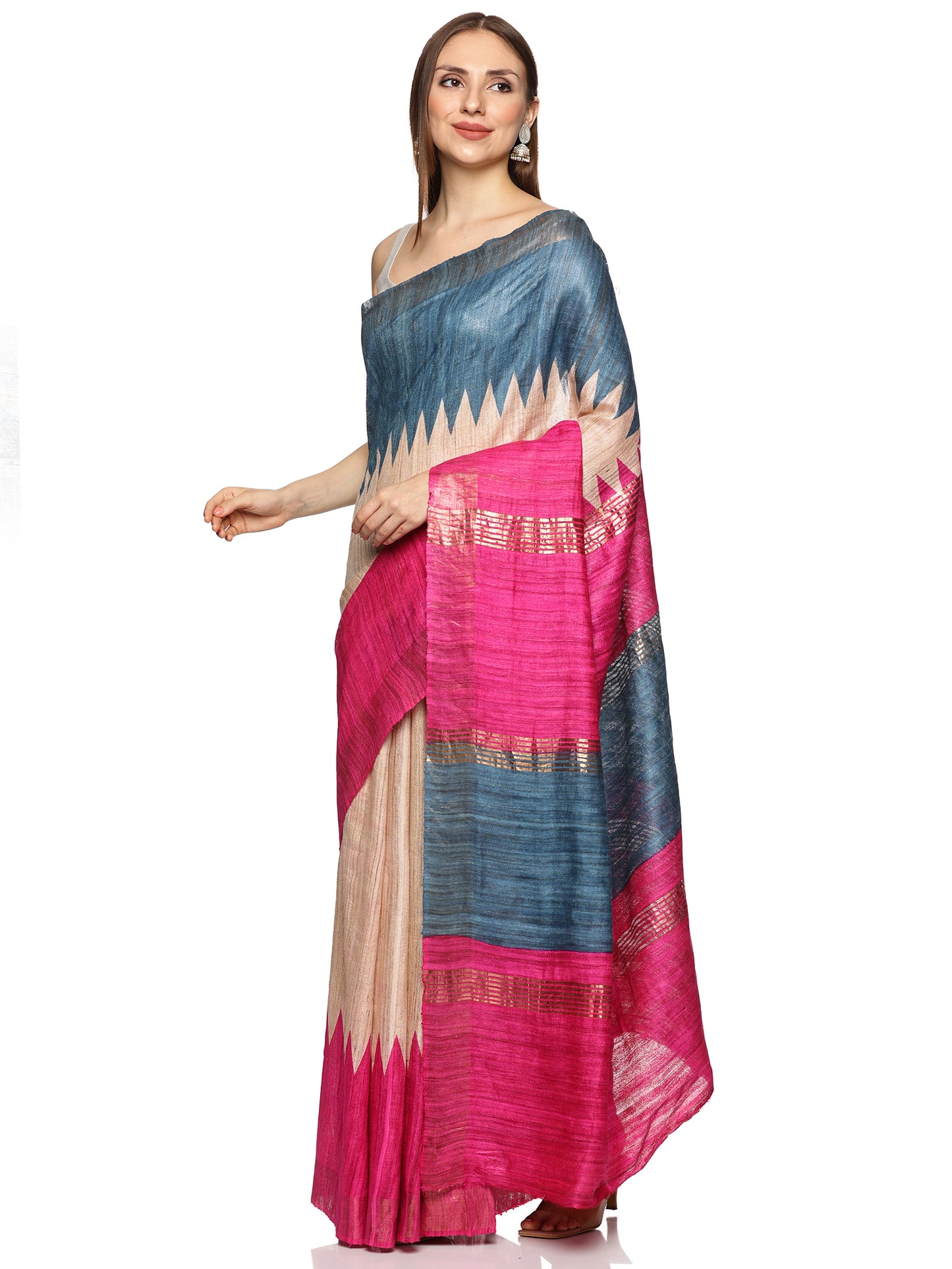 Pink & Blue Pure Gicha Tussar