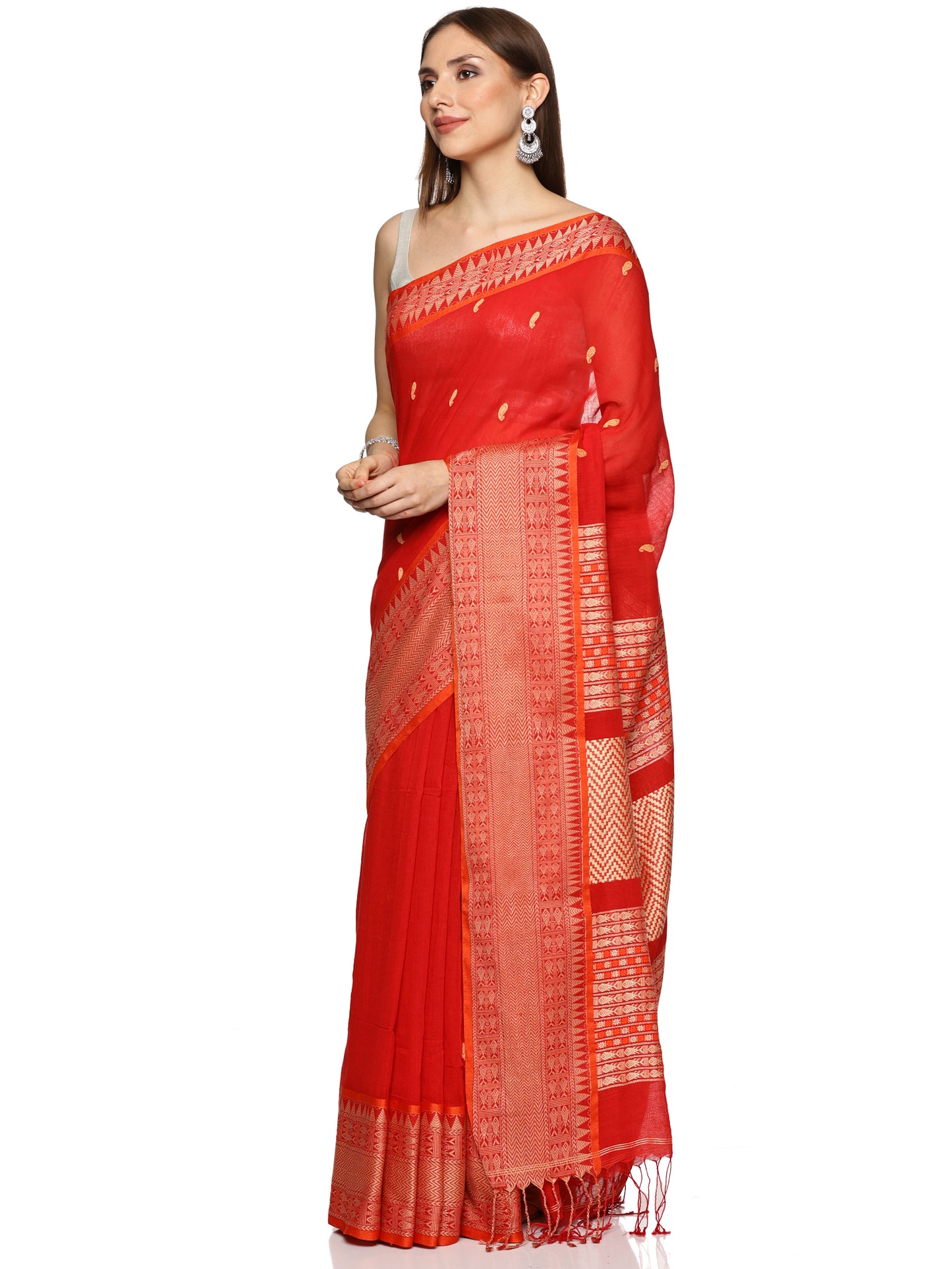 Red Handwoven Khadi Cotton Saree