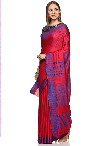 Red & Blue Pure Cotton Silk temple Border Saree