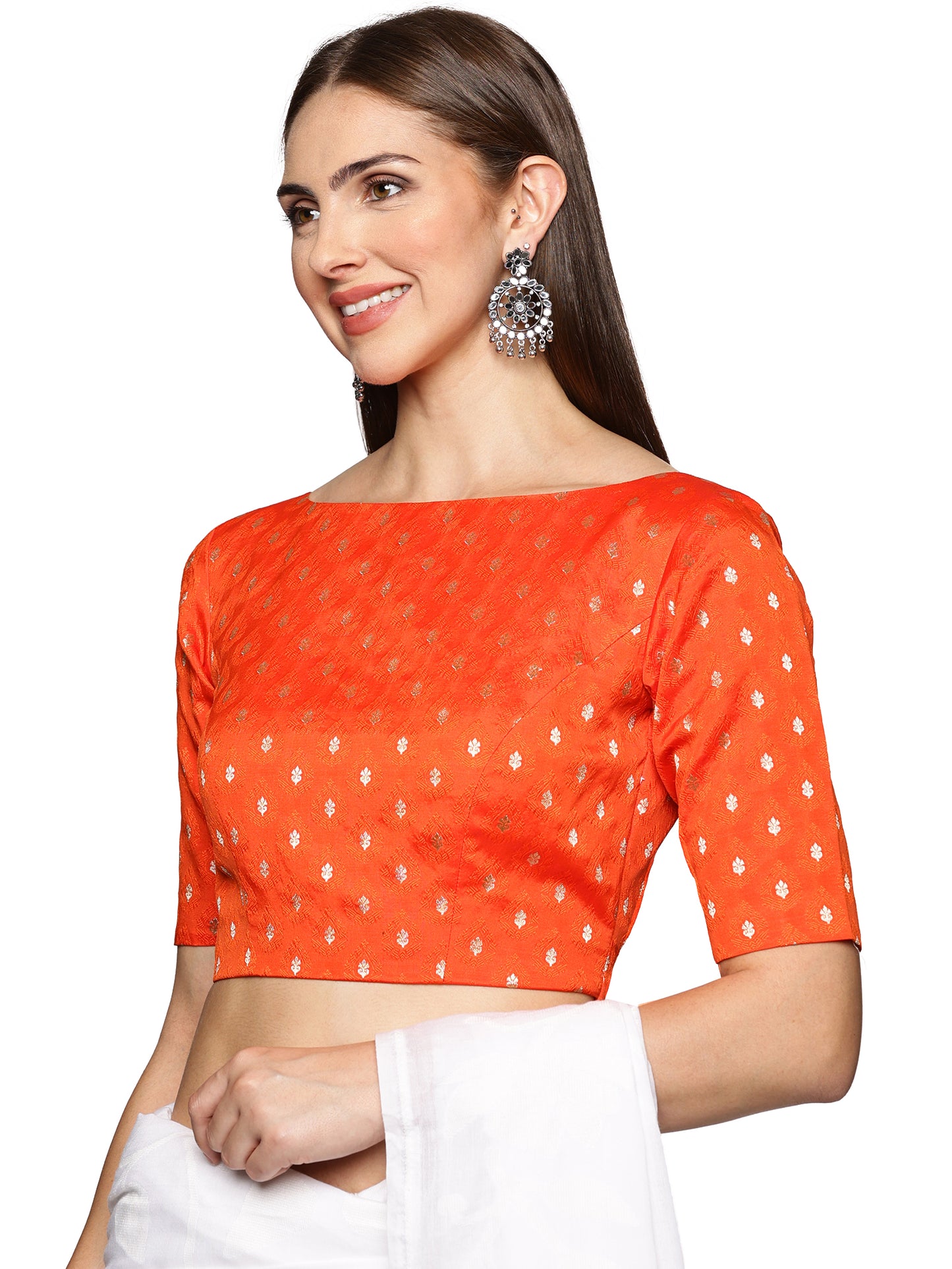 Orange and Golden Banarasi Designer padded blouse