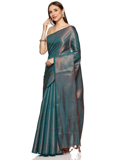 Blue Cotton Silk All Over Jari