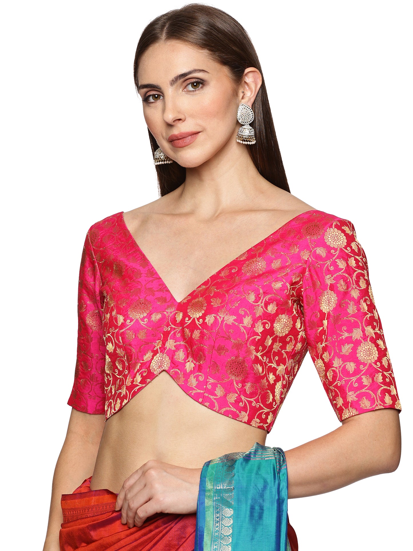 Pink and golden Banarasi Padded blouse