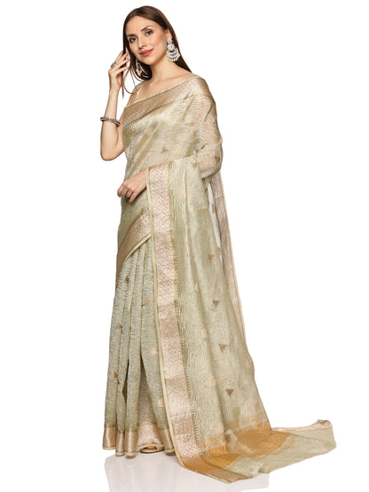 White and Gold Crushed Tissue Banarasi Saree