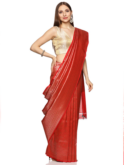 Red Pure Silk Tanchoi  Banarasi Saree