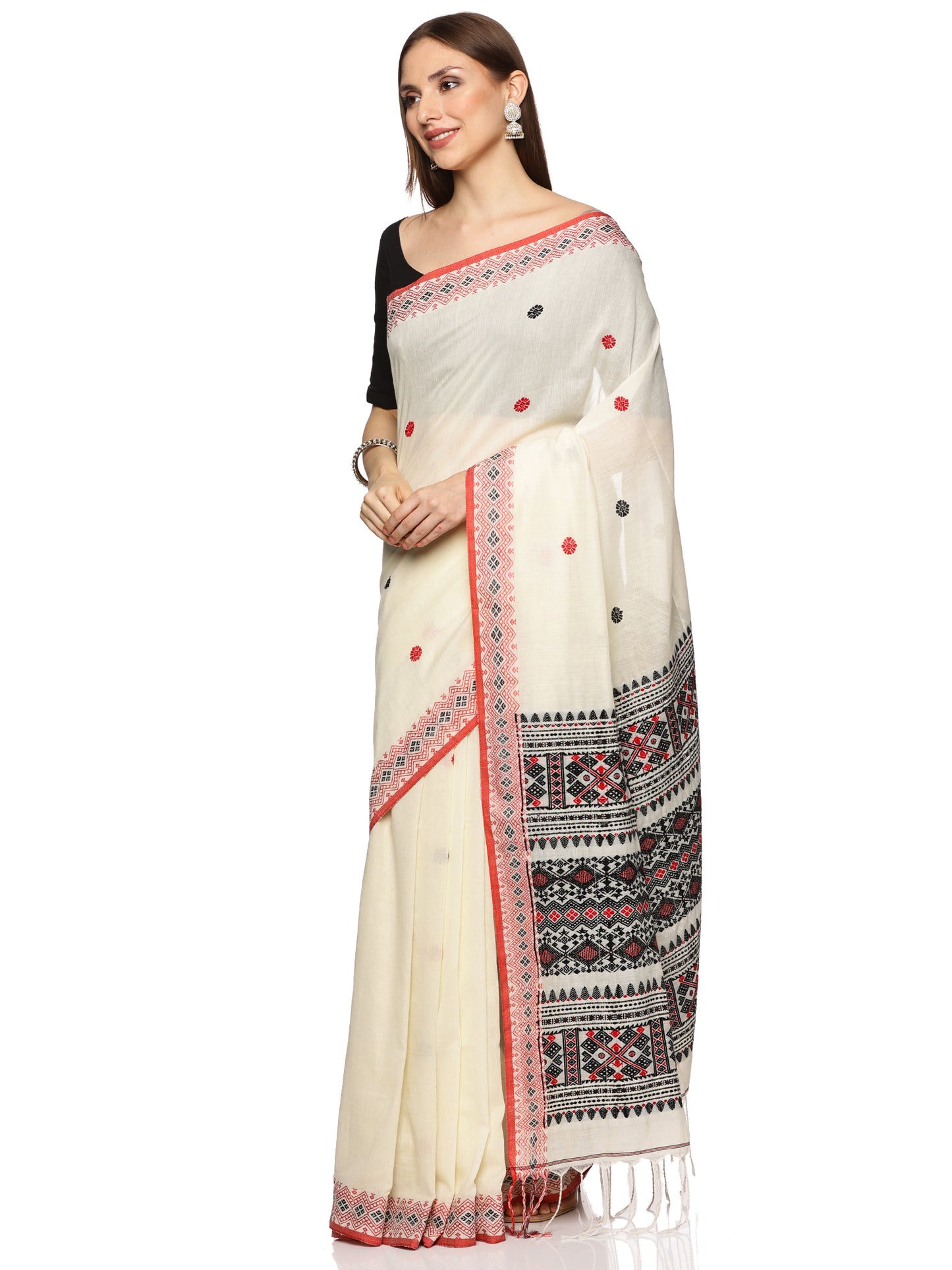 White and Black Khadi Saree