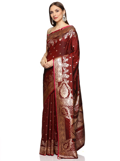 Maroon Pure Silk Banarasi Saree