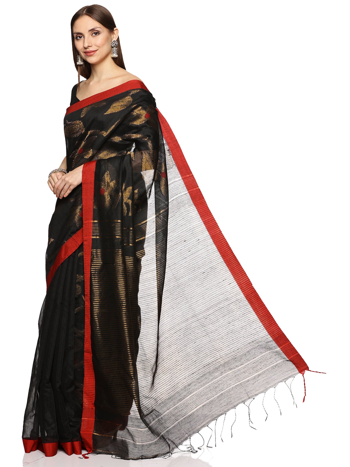 Black & Grey Allover Jari Work Handloom Saree