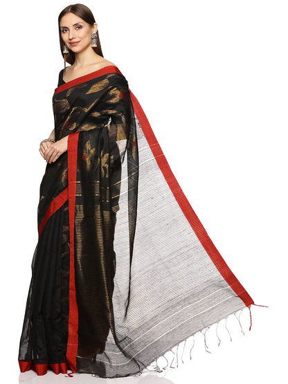 Black & Grey Allover Jari Work Handloom Saree