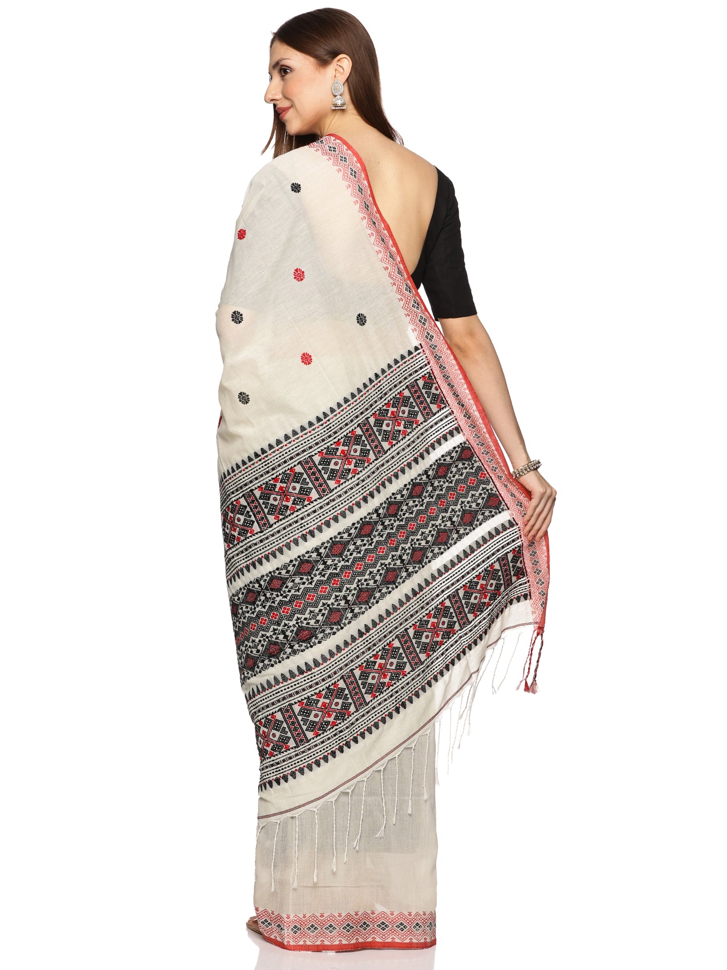 White and Black Khadi Saree