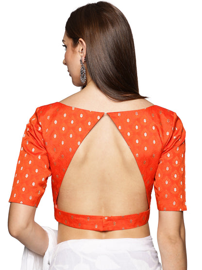 Orange and Golden Banarasi Designer padded blouse