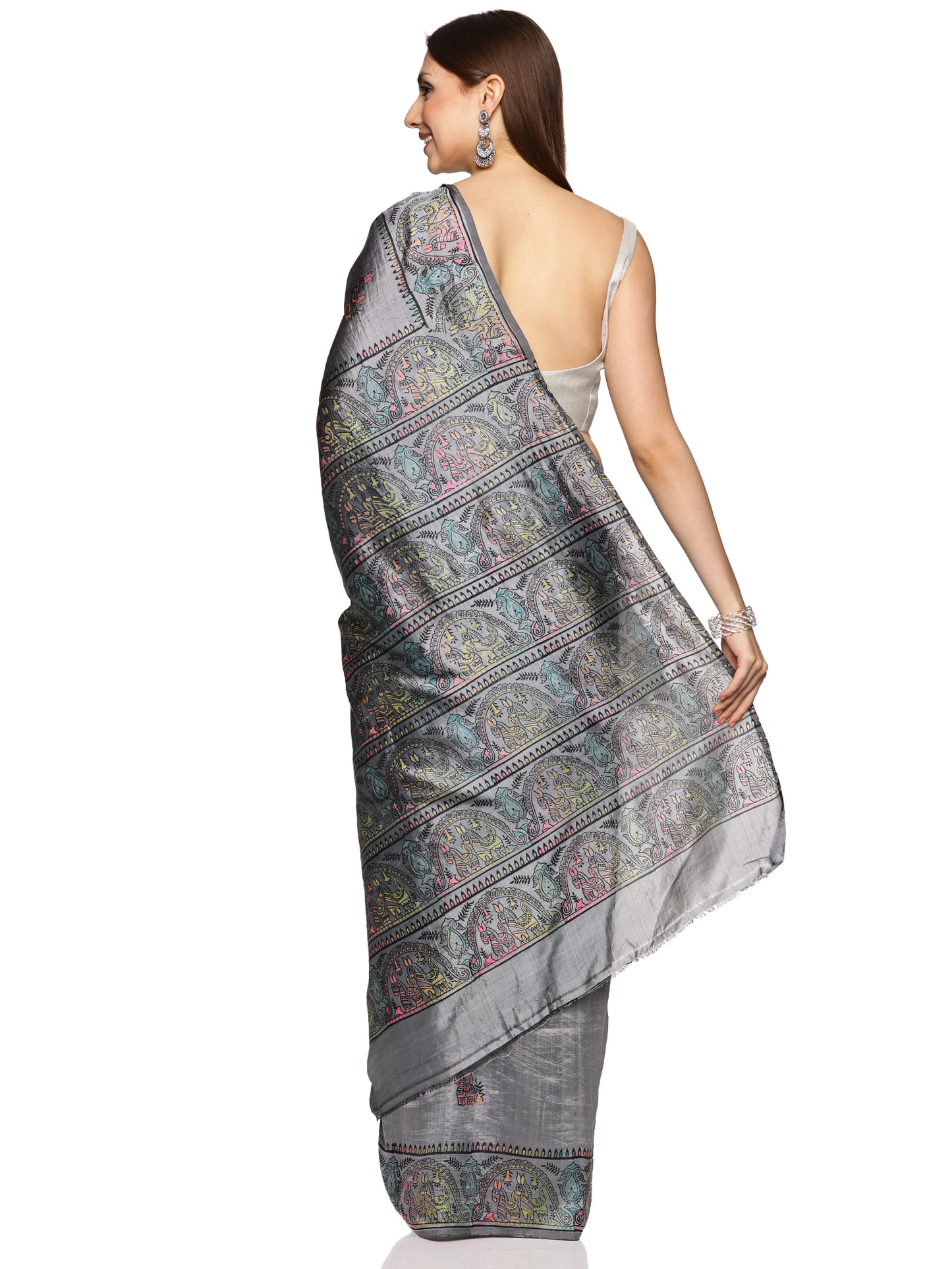 Grey Bishnupur Silk Saree