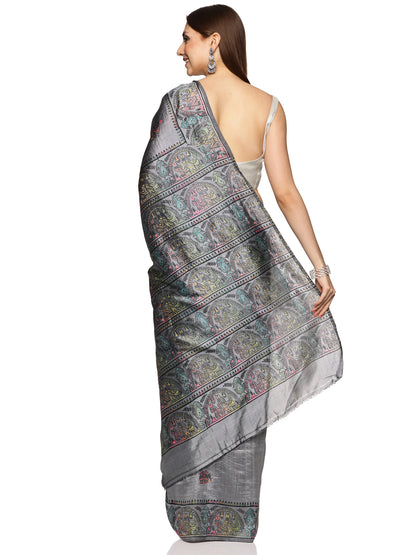 Grey Bishnupur Silk Saree