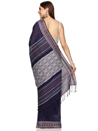 Navy blue Handwoven Khadi Cotton Saree