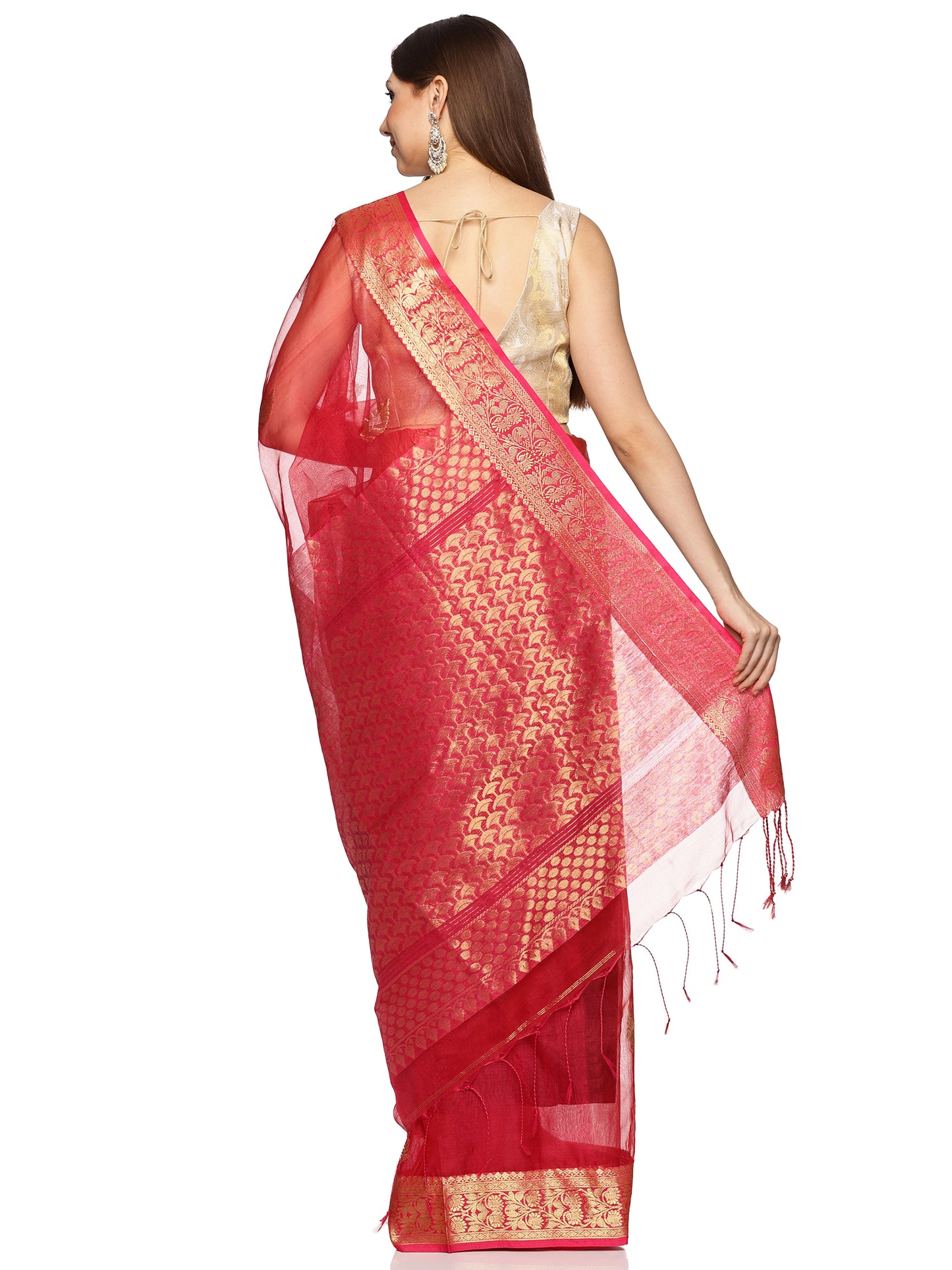 Pink Red Muslin Silk Jamdani Saree