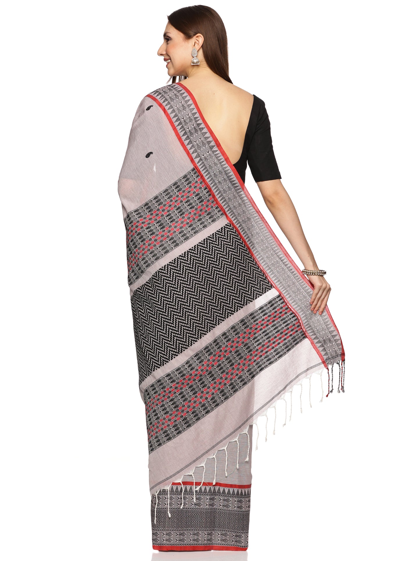 Black & Grey Handwoven Khadi Cotton Saree