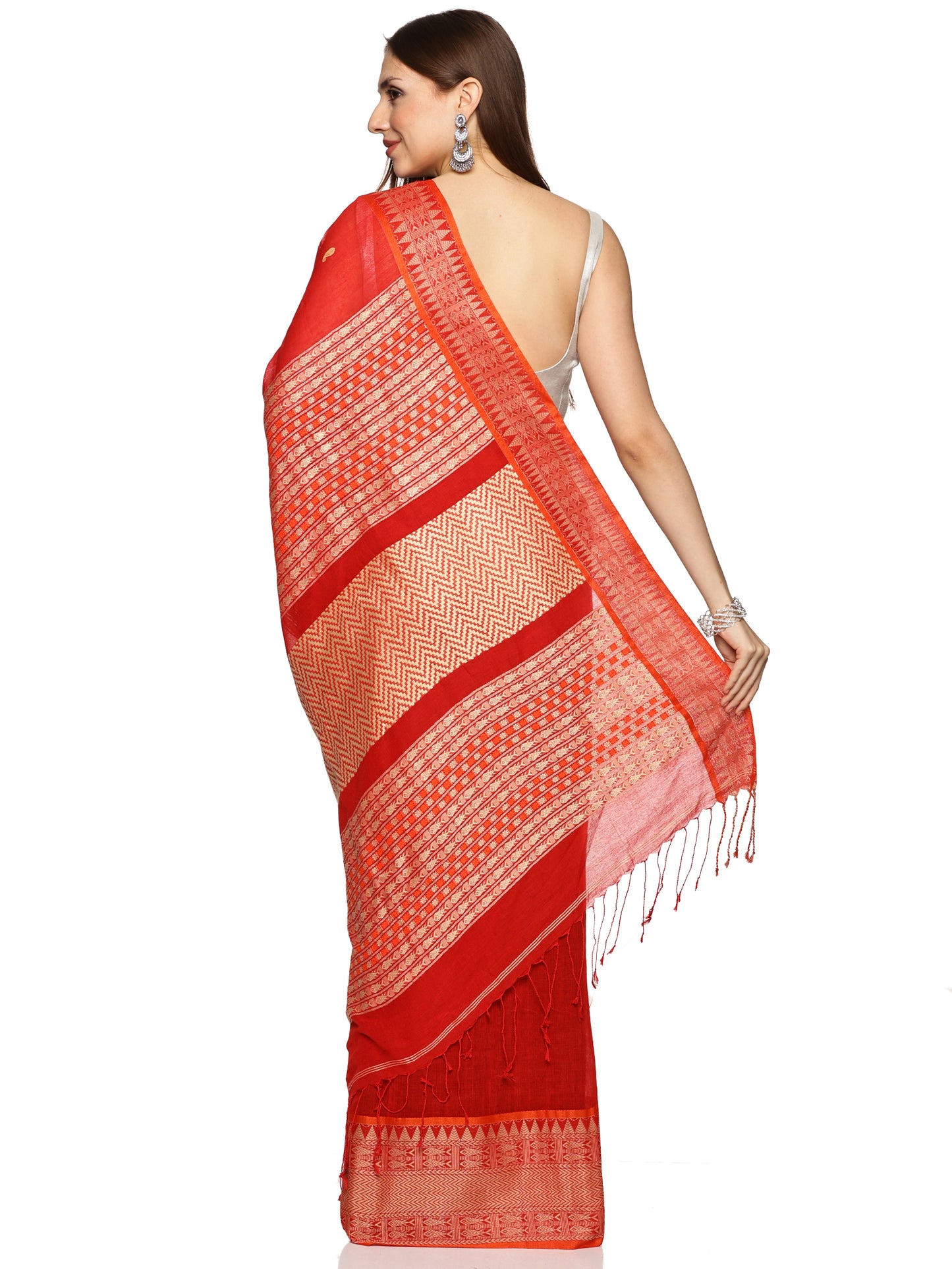 Red Handwoven Khadi Cotton Saree