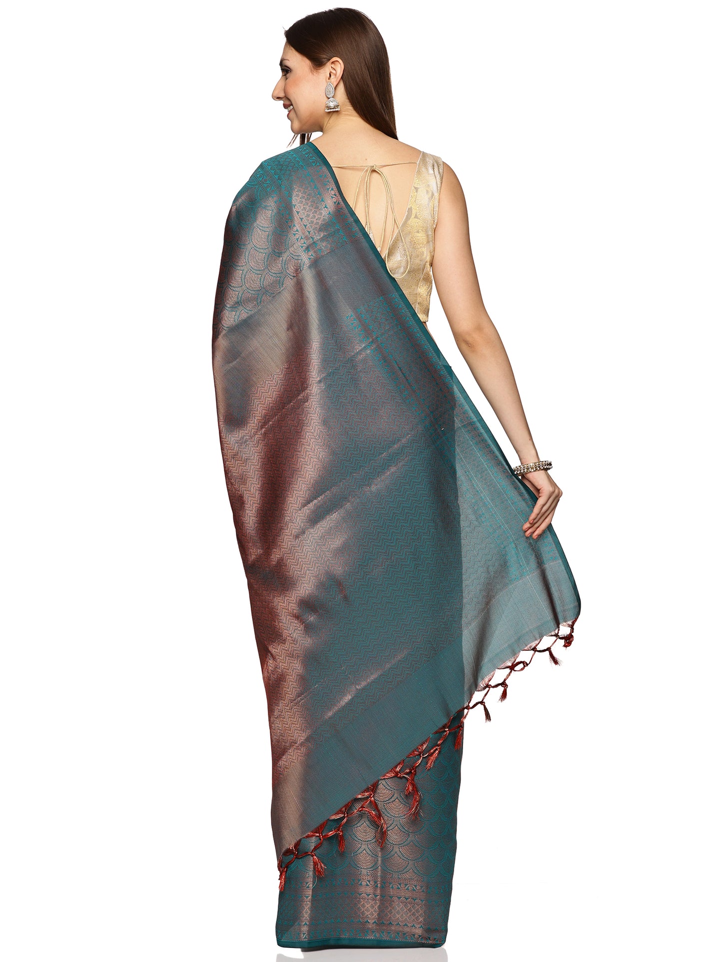 Blue Cotton Silk All Over Jari
