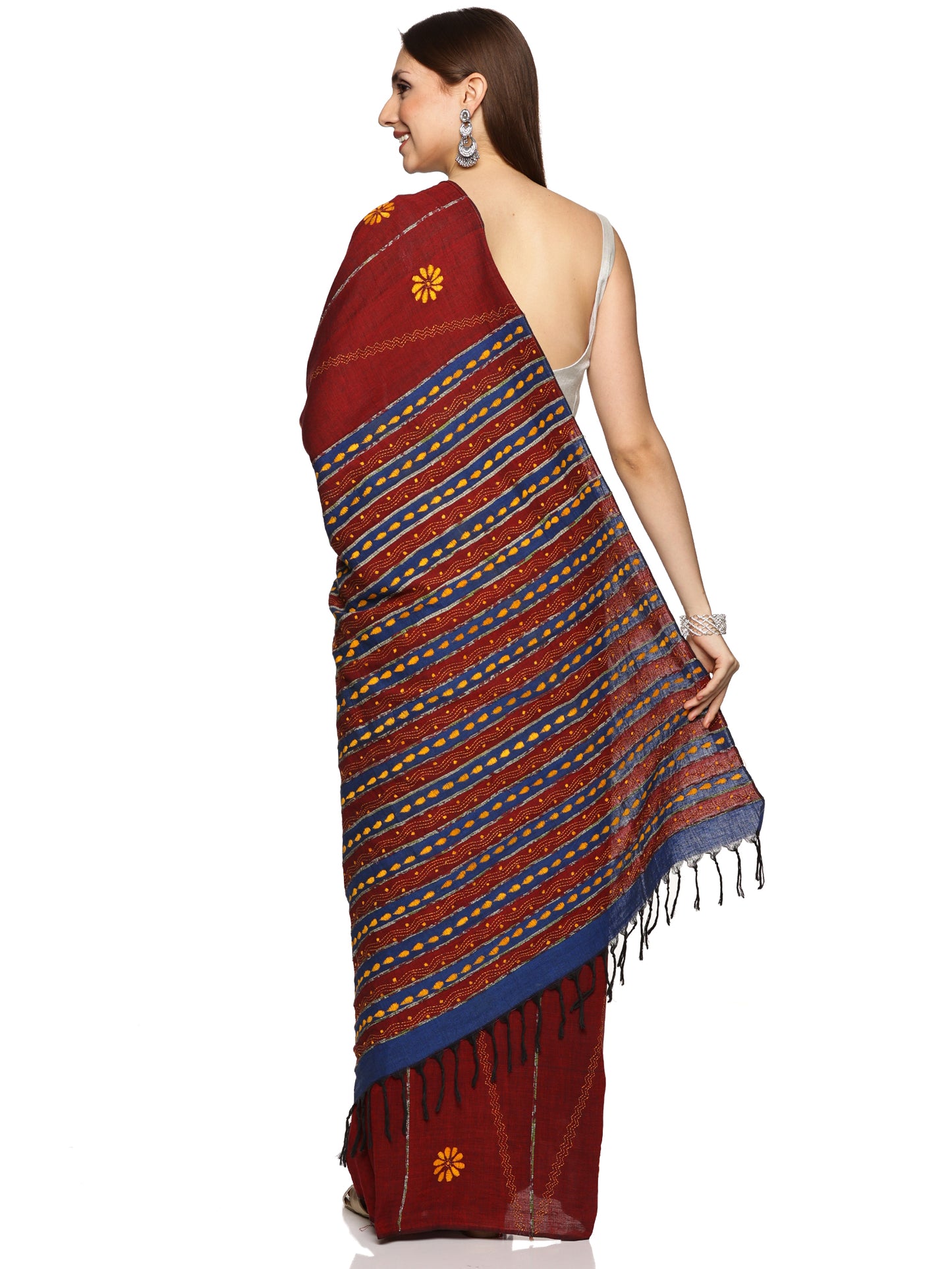 Maroon Kesh Kantha Saree