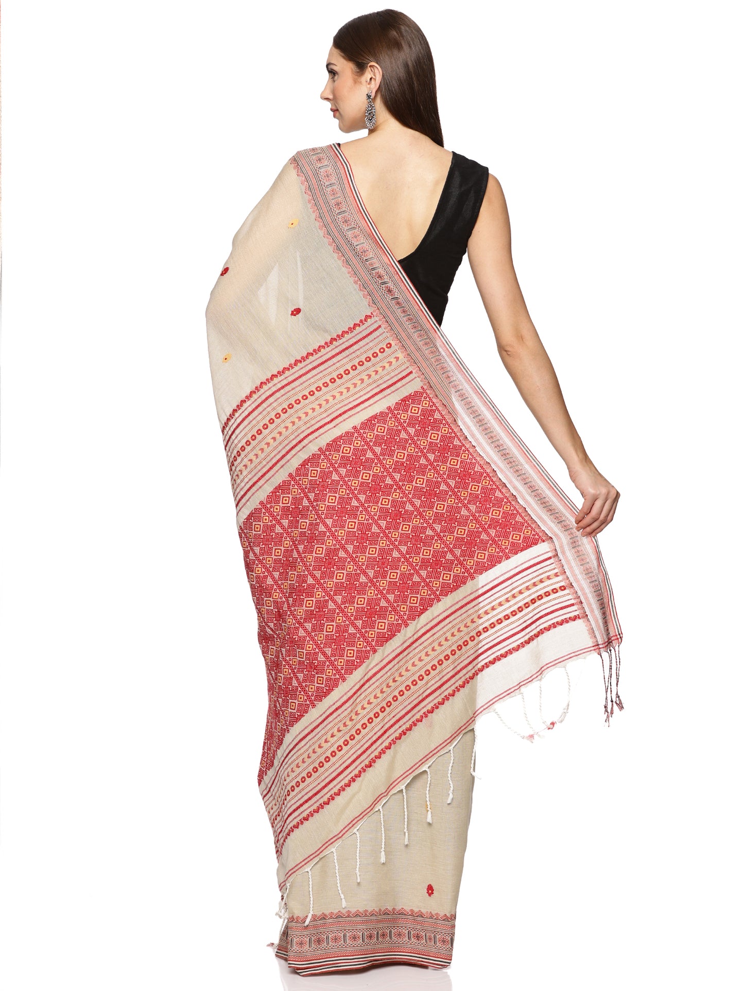 Pink Beige  Handwoven Kadi Cotton Saree