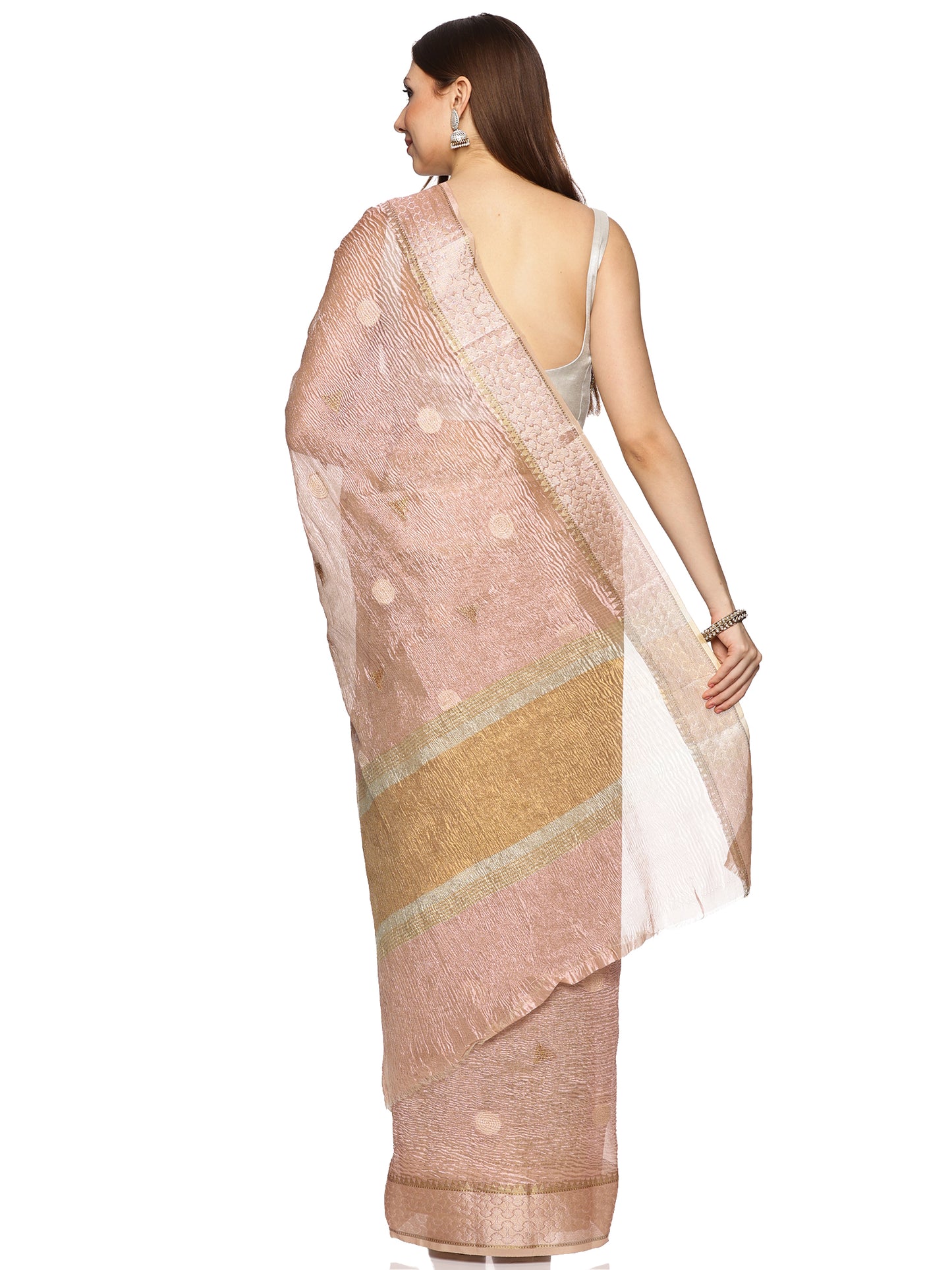 Pink & Silver Crushed Tissue Banarasi Saree