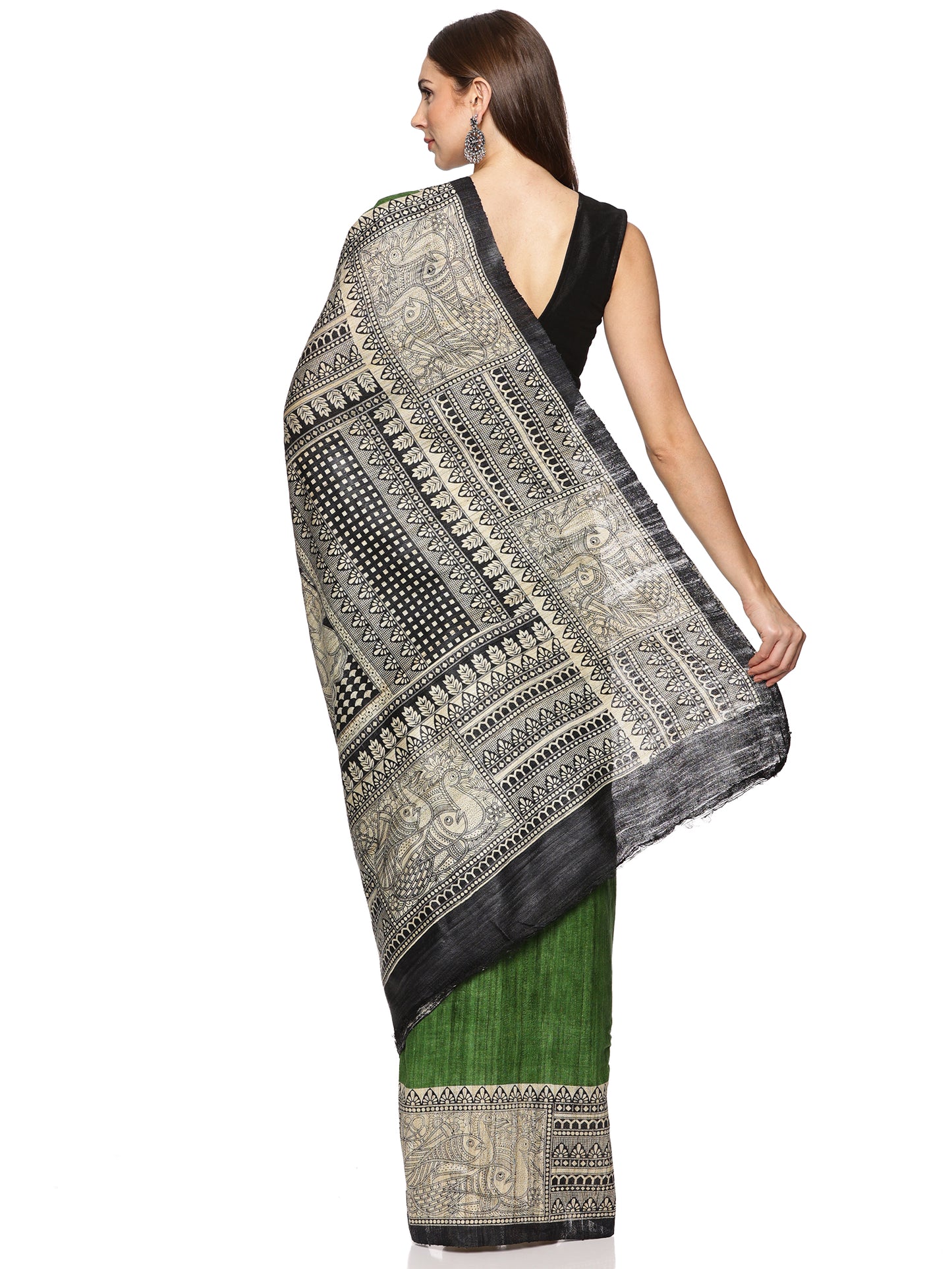 Silk mark pure gicha tussar saree geen