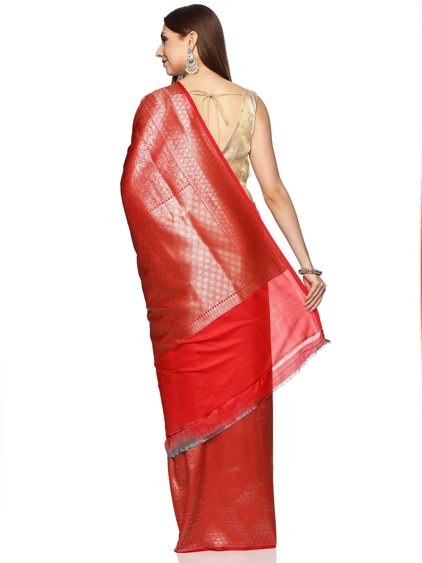 Red Pure Silk Tanchoi  Banarasi Saree