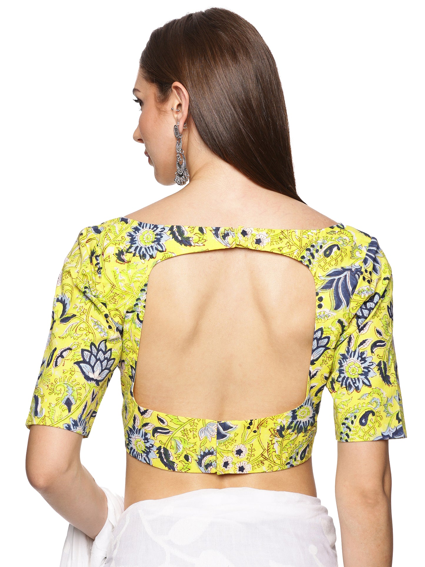 Yellow Hand Block Printed Padded Blouse