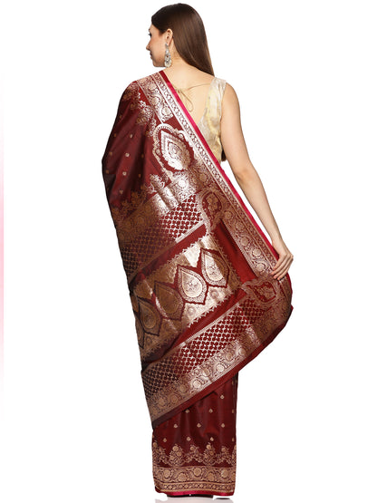 Maroon Pure Silk Banarasi Saree