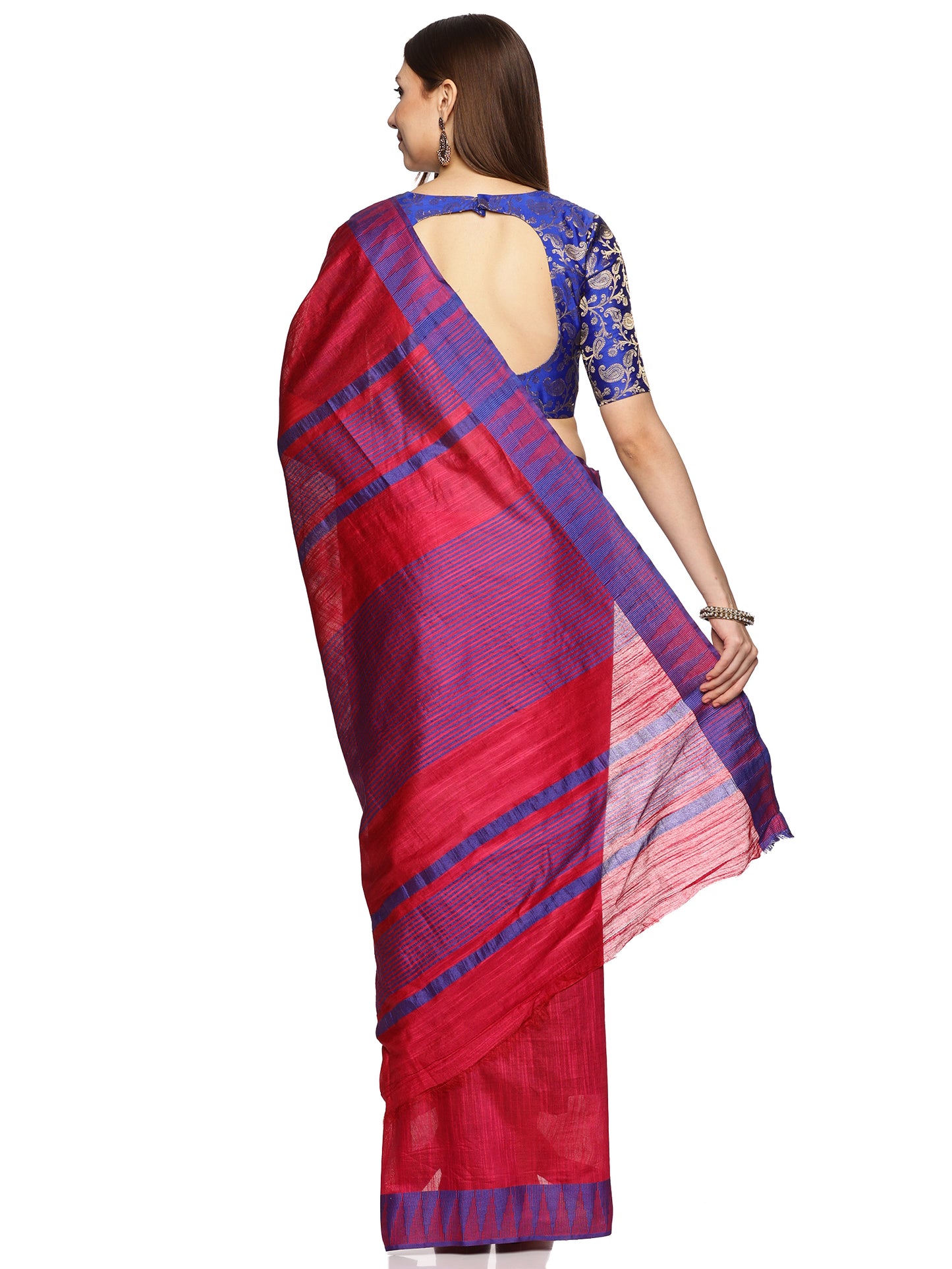 Red & Blue Pure Cotton Silk temple Border Saree