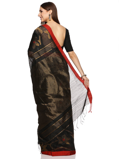 Black & Grey Allover Jari Work Handloom Saree