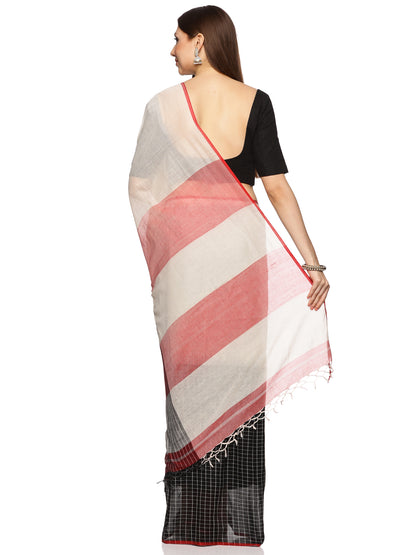 Black Pink Designer Malmal Cotton Saree