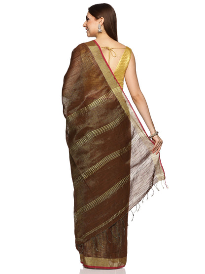 Brown Allover Jari Cotton Saree