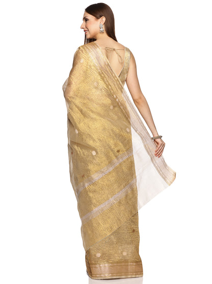 White and Gold Crushed Tissue Banarasi Saree