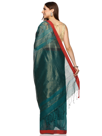 Green & Blue Allover Jari Work Handloom Saree